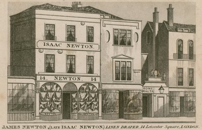 The shop front of Isaac Newton, linen draper of 14 Leicester Square, London by English School