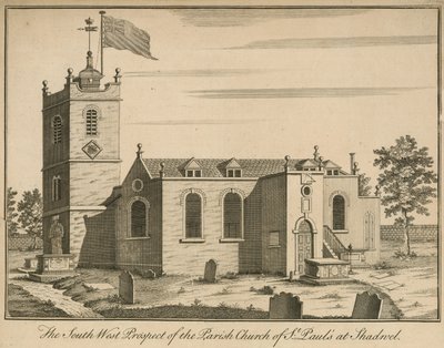 The south west prospect of the Parish Church of St Pauls in Shadwell, London by English School
