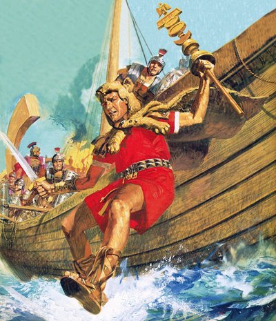 The Standard Bearer of the 10th Legion Leading the Charge onto British Soil by English School