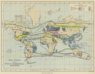 The world showing food and commercial products by English School
