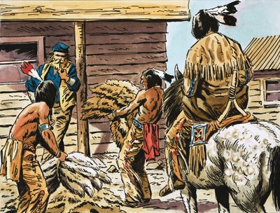 They Captured the West. Indian Skin Traders by English School