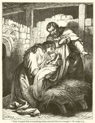They wrapped Him in swaddling clothes and laid Him in a manger, St Luke, ii, 7 by English School