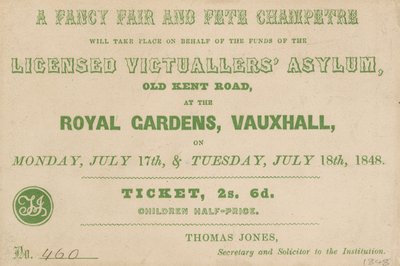 Ticket for A Fancy Fair and Fete Champetre at the Royal Gardens, Vauxhall, London by English School