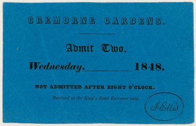 Ticket for Cremorne Gardens, London, 1848 by English School
