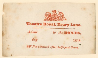 Ticket for Drury Lane Theatre, London by English School