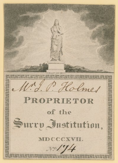 Ticket for Proprietor of the Surrey Institution, dated 1817 by English School