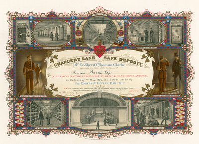 Ticket for a Banquet in the Large Hall of the Chancery Lane Safe Deposit, 61-62 Chancery Lane, London by English School