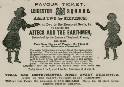 Ticket for admission to an appearance of Aztecs and the Earthmen by English School
