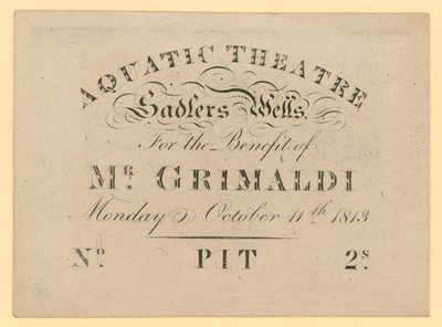 Ticket for the Aquatic Theatre, for the Benefit of Mr. Grimaldi, 11 October 1813 by English School