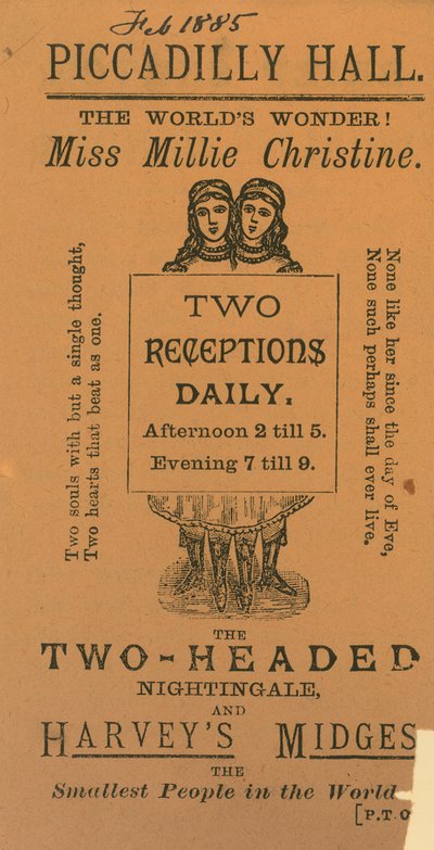 Ticket to Visit Miss Millie Chrisine, the Two-Headed Nightingale by English School