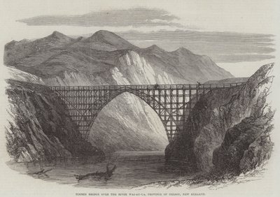 Timber Bridge over the River Wai-Au-Ua, Province of Nelson, New Zealand by English School