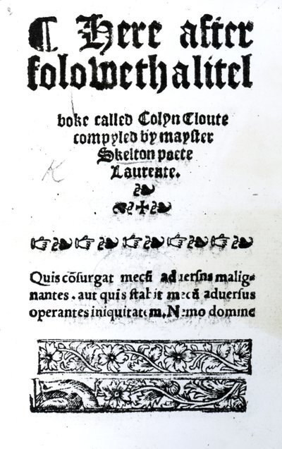 Title Page for Colin Cloute by John Skelton, published c.1550 by English School