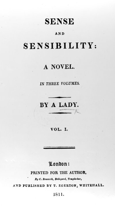 Title page to Sense and Sensibility by Jane Austen, first edition, 1811 by English School