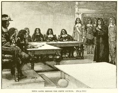 Titus Oates before the Privy Council by English School