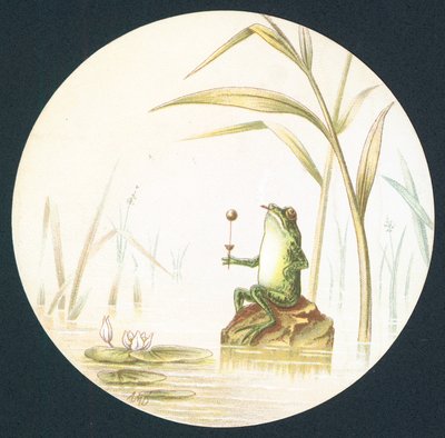 Toad Sitting on Rock in Pond by English School