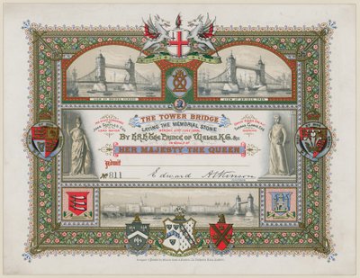 Tower Bridge, London, Invitation to Laying of the Memorial Stone, 21 June 1886 by English School