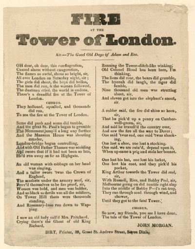Tower of London Fire, 1841 by English School