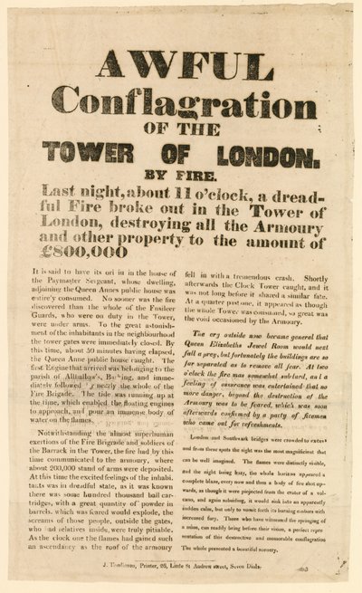 Tower of London Fire, 1841 by English School