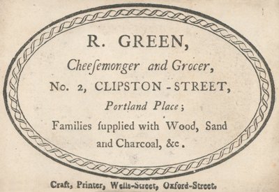 Trade Card, R Green by English School