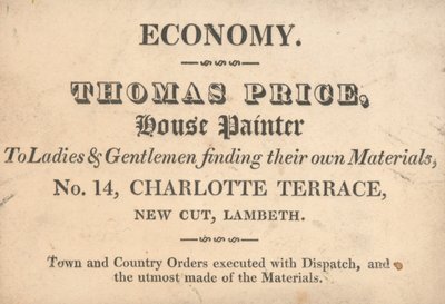 Trade Card, Thomas Price by English School