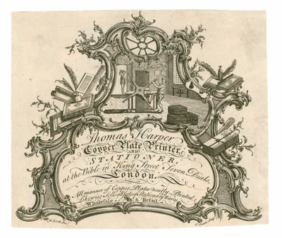 Trade Card for Thomas Harper, Copper Plate Printer and Stationer by English School