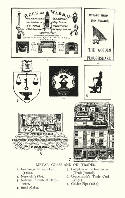 Trade signs: Metal, Glass and Oil Trades by English School