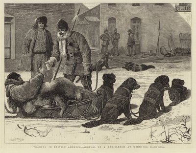 Trading in British America - Arrival of a Dog Sleigh at Winnipeg Manitoba by English School