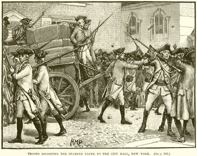 Troops Escorting the Stamped Paper to the City Hall, New York by English School