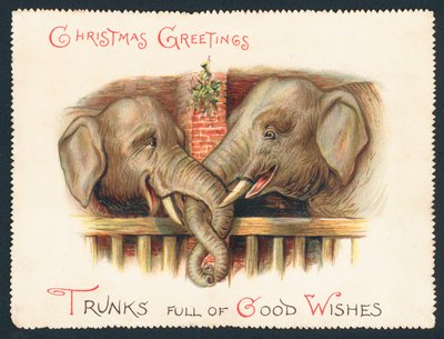 Two Elephants with Trunks Entwined by English School