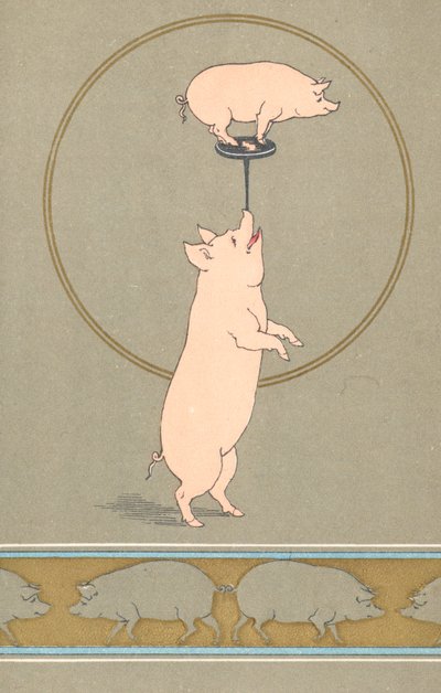 Two Anthropomorphic Pigs Performing in a Circus by English School