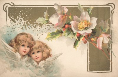 Two Cherubs on a Christmas Card by English School