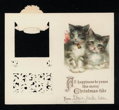 Two Kittens, Christmas Greetings Card by English School
