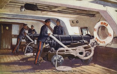 Two of the Trafalgar Guns in HMS Victory by English School