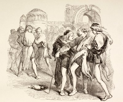 Tybalt is fatally wounded by Romeo, illustration from Romeo and Juliet, from 