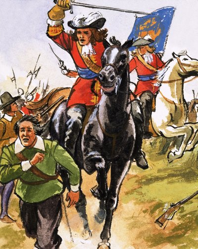 Unidentified Cavalryman About to Strike a Running Peasant by English School