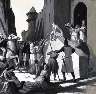 Unidentified queen handing out food to the poor by English School