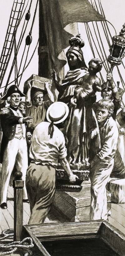 Unidentified Sailing Ship Scene of Cargo Being Loaded by English School