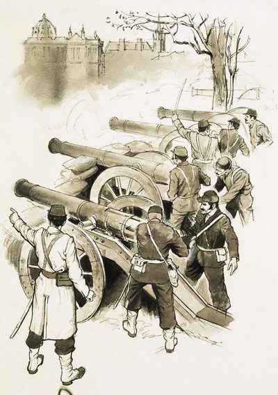 Unidentified Soldiers with Cannons by English School