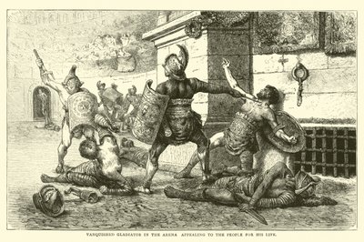 Vanquished Gladiator in the arena appealing to the people for his life by English School