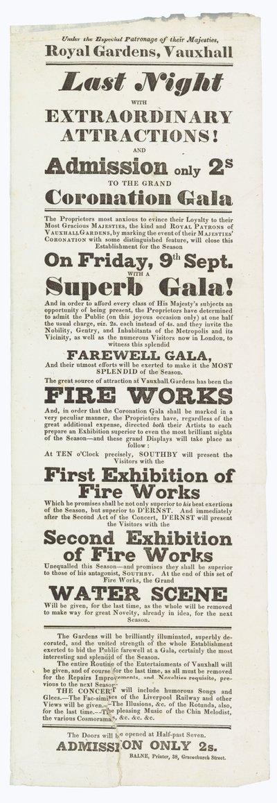 Vauxhall Gardens, Advertisement by English School