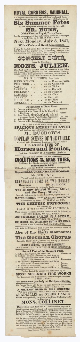 Vauxhall Gardens, Advertisement by English School