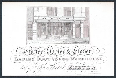 Veysey, Hatter, Hosier & Glover, Trade Card by English School