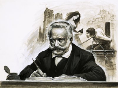 Victor Hugo Writing His Novel Notre Dame de Paris by English School