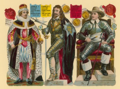 Victorian Scrap: King James I, King Charles I, Oliver Cromwell by English School