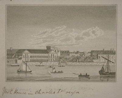 View north across the River Thames, looking towards York House and York Buildings by English School