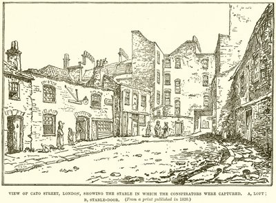 View of Cato Street, London, showing the stable in which the conspirators were captured by English School