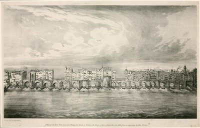 View of Old London Bridge as in the reign of Queen Elizabeth I by English School