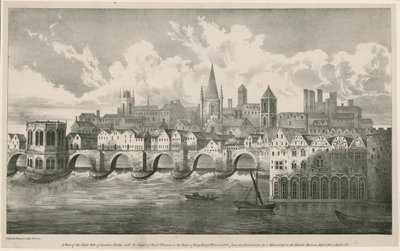 View of Old London Bridge as in the reign of King Henry VII, circa 1500 by English School