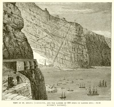 View of St. Helena (Jamestown, and the Ladder of 600 Steps up Ladder Hill; from Mundens Battery) by English School