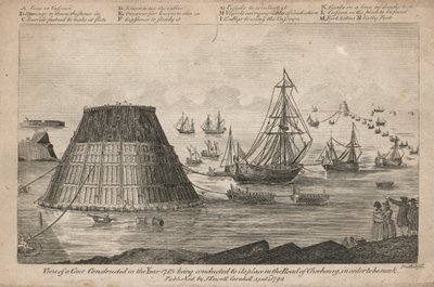 View of a cone constructed in the year 1785 being conducted to its place in the Road of Cherbourg by English School